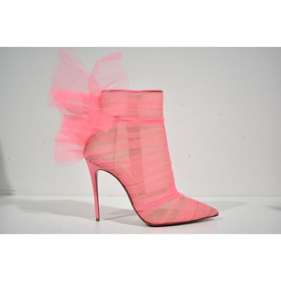 Christian Louboutin Libellibooty 100 Pink Mesh Tulle Ankle Boot Heel Pump 39.5 - Picture 2 of 12